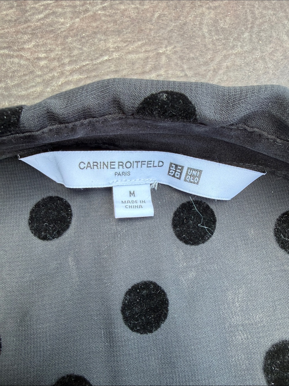 Polka Dot Button-Down Shirt Blouse in Taupe with Black Dots medium velvet - Picture 9 of 10
